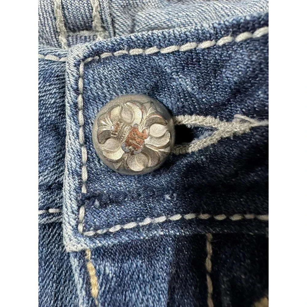 Miss Me Bootcut Jeans Womens 26 Blue Dark Wash Embroidered Rhinestone Denim - Picture 7 of 16